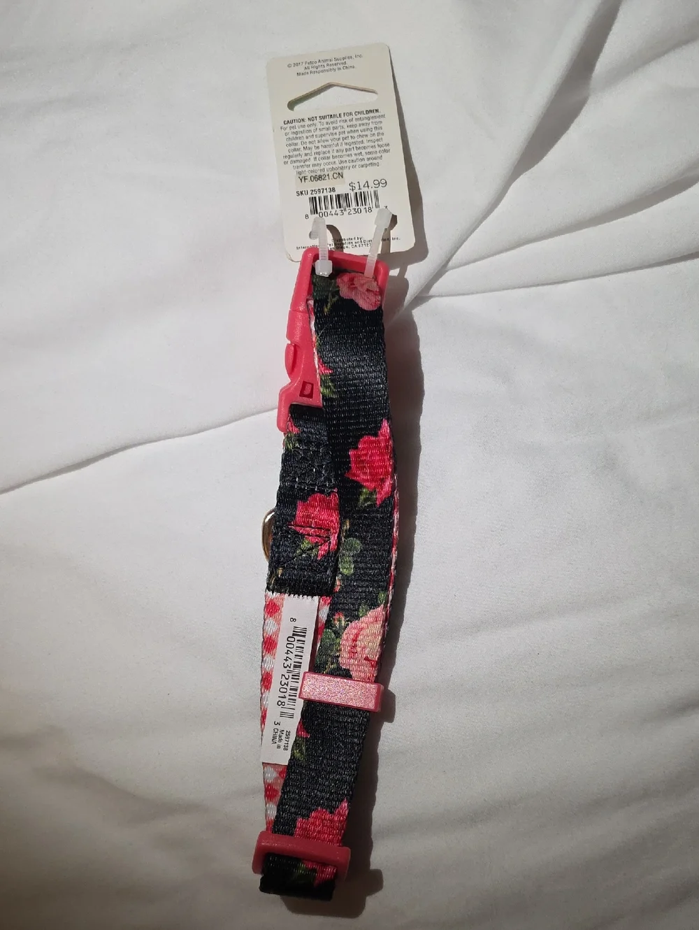 Good2Go Black W Pink Flower Adjustable Dog Collar w Metal D-Ring Size Medium